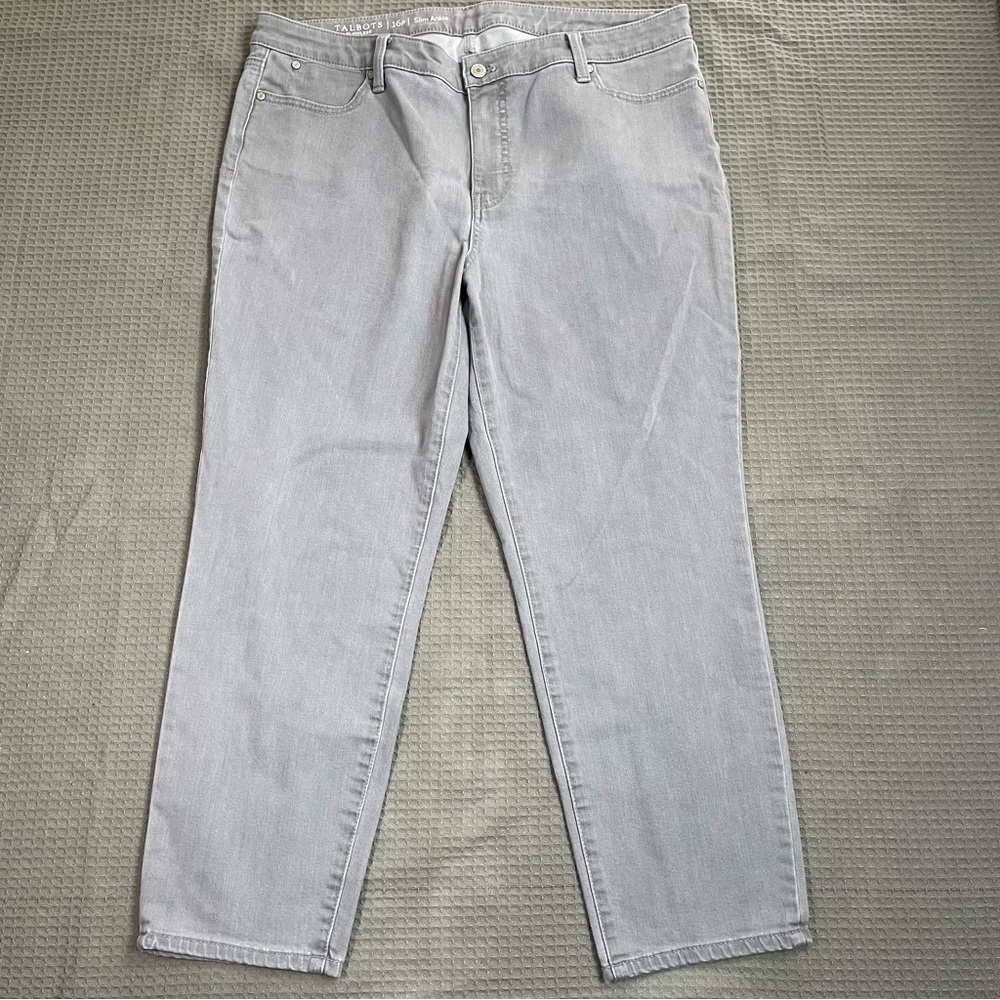 Talbots Flawless Slim Ankle Jeans 16 Petite 16P Slimming Stretch Distressed Gray